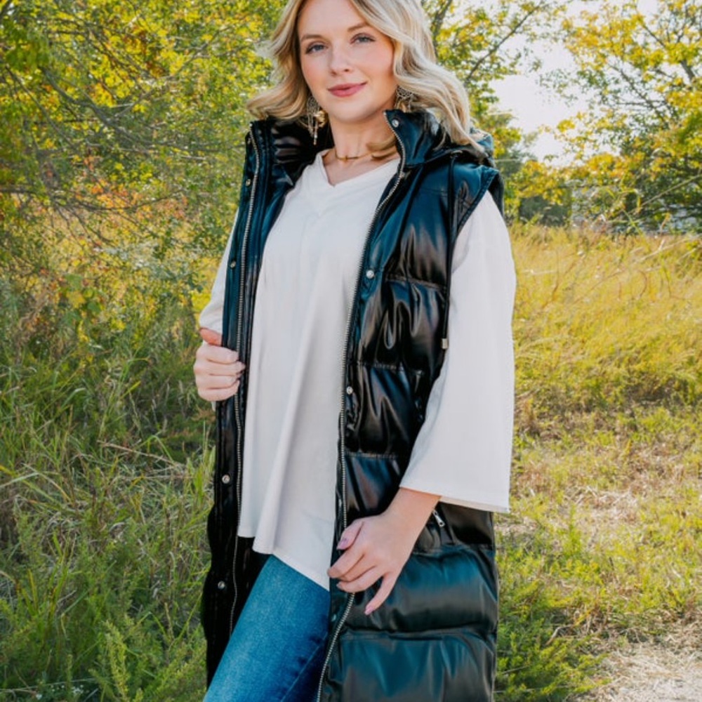 Ces Femme Black Puffer Long Vest Coat